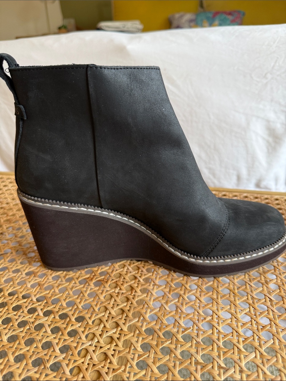 Toms Black Wedge Ankle Booties with Side Zip - Picture 3 of 6
